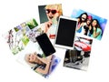 Tablet, telephone and printed photos Royalty Free Stock Photo