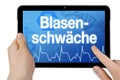 Tablet with touchscreen and diagnosis bladder weakness