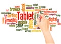 Tablet word cloud hand writing concept
