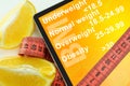 Tablet with words Body mass index BMI