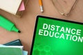 tablet with words distance education