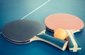 Tabletennis or ping pong rackets and balls on table. Sport concept Royalty Free Stock Photo