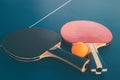 Tabletennis or ping pong rackets and balls on table. Sport concept Royalty Free Stock Photo