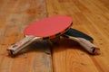 Tabletennis table ping pong red black wood bat Royalty Free Stock Photo