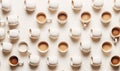 Tabletop Full of Elegant White Cups and Saucers