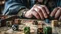 Tabletop Gamer Rolling Dice for Fantasy RPG Session Royalty Free Stock Photo