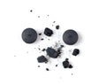 Activated charcoal and powder isolated on white.