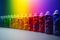 Tablets and capsules in all colors of the rainbow. Banner for pharmaceutical add Royalty Free Stock Photo