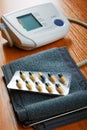 Tablets and the device for pressure measurement Royalty Free Stock Photo