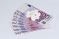 Tablets and euro bills. Expensive medicine concept Royalty Free Stock Photo