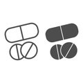 Tablets line and solid icon. Medicines illustration isolated on white. Drugs or pills outline style design, designed for Royalty Free Stock Photo