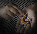 Hands holding drugs, pills and Medicine.Taking pills Royalty Free Stock Photo