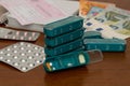 Tablets and pills arranged in plastoc box for each day of the week. Close up Royalty Free Stock Photo