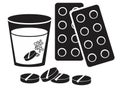 Tablets and pills in glass silhouette vector Royalty Free Stock Photo