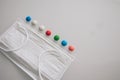 Tablets or sweets, white and colored on a white table