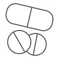 Tablets thin line icon. Medicines illustration isolated on white. Drugs or pills outline style design, designed for web Royalty Free Stock Photo