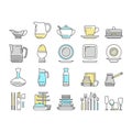 Tableware For Banquet Or Dinner Icons Set Vector