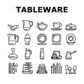 Tableware For Banquet Or Dinner Icons Set Vector Royalty Free Stock Photo