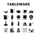 Tableware For Banquet Or Dinner Icons Set Vector Royalty Free Stock Photo