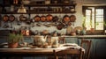tableware blurred rustic house interior Royalty Free Stock Photo