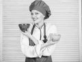 Tableware choice. culinary cuisine. cook in restaurant, uniform. professional chef cooking in kitchen. girl in apron and