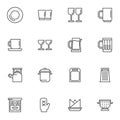 Tableware, crockery line icons set