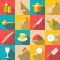 Tableware items icons set, flat style