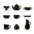 tableware set Gold kintsugi Japanese Art of Repairing Royalty Free Stock Photo