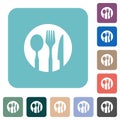 Tableware set solid rounded square flat icons Royalty Free Stock Photo