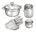Tableware sketch. Cooking, food concept vintage vector illustration Royalty Free Stock Photo