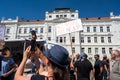 Tabor, Czech Republic - August 04 2022: Election campaign, Andrej Babi tours Czech cities in a camper van, people