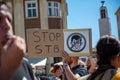 Tabor, Czech Republic - August 04 2022: Election campaign, Andrej BabiÃÂ¡ tours in a camper van, people protest