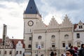Tabor, South Bohemia, Czech Republic, 29 August 2021: Old Renaissance Town hall with clock tower and Hussitism museum on main