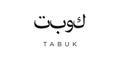 Tabuk in the Saudi Arabia emblem. The design features a geometric style, vector illustration with bold typography in a modern font