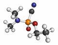 Tabun nerve agent molecule (chemical weapon). Atoms are represented as spheres with conventional color coding: hydrogen (white), Royalty Free Stock Photo