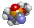 Tabun nerve agent molecule (chemical weapon). 3D rendering. Atoms are represented as spheres with conventional color coding: