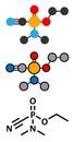 Tabun nerve agent molecule chemical weapon. Stylized 2D renderings and conventional skeletal formula. Royalty Free Stock Photo