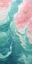 Tachisme Ocean And Sea: Green And Pink Ridges With Rippling Wave Pattern