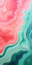 Tachisme Ocean And Sea: Green And Pink Ridges With Rippling Wave Pattern