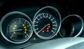 Tachometer with glowing needle indicate engine revolutions and zero speed