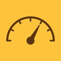 The tachometer, speedometer and indicator icon. Performance measurement symbol. Flat