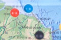 A tack marks the geographic location of the Brazilian city of Teresina on the map