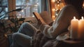 Tack-sharp image of a person journaling, cozy reading nook, soft lighting