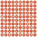 100 tackle icons hexagon orange