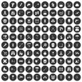 100 tackle icons set black circle