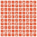 100 tackle icons set grunge orange