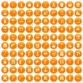 100 tackle icons set orange