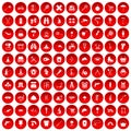 100 tackle icons set red