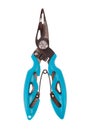 Tackle pliers for fishing blue color isolated on white background Royalty Free Stock Photo