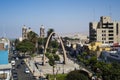 TACNA PERU city aerial view with main square arch and cathedral background